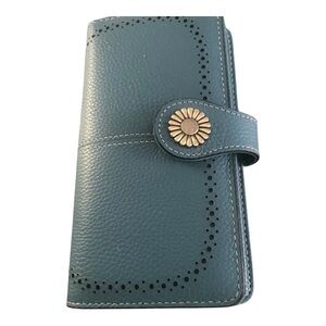 Teal Wallet with Floral Button